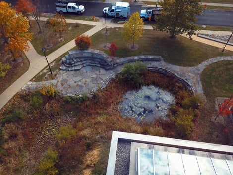 The wetland amphitheatre, made of stones from old Oberlin buildings 