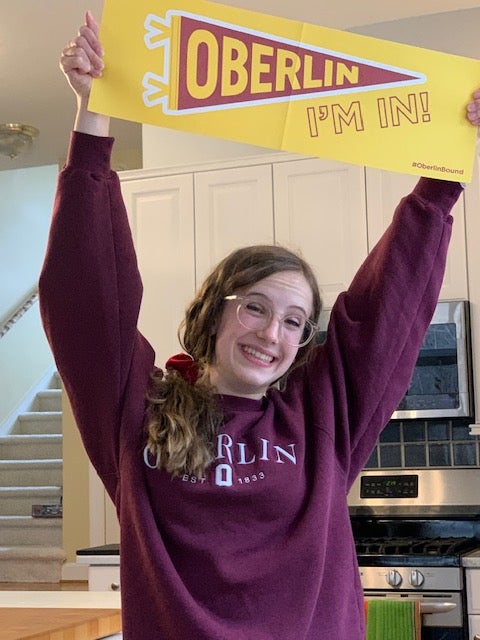 A very excited Chloe after getting into Oberlin