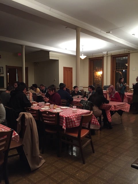 Hillel Jewish student group's Friday Night Shabbat meal in the Kosher-Halal Co-op