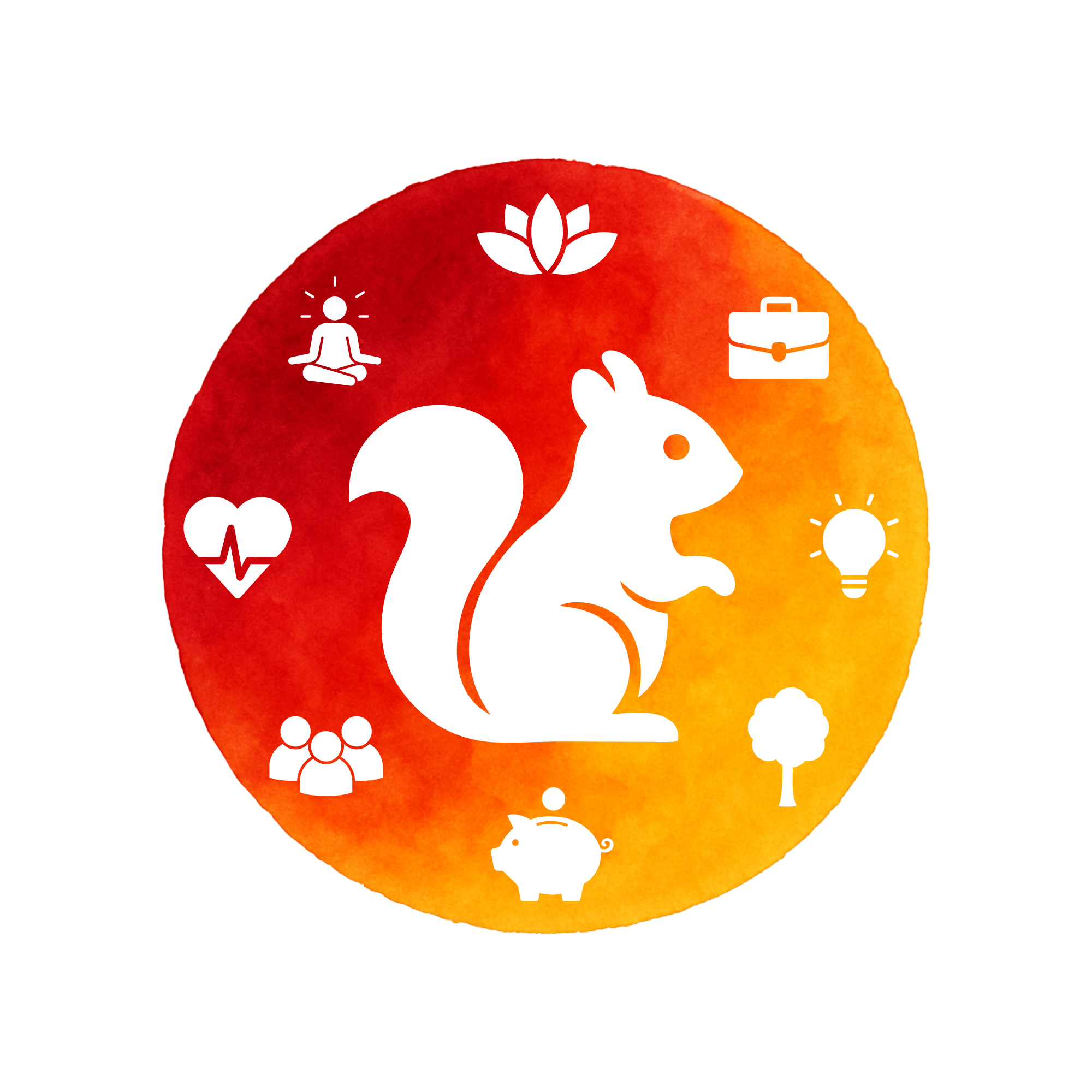 an image of a squirrel with icons that represent the eight dimensions of wellness around it.