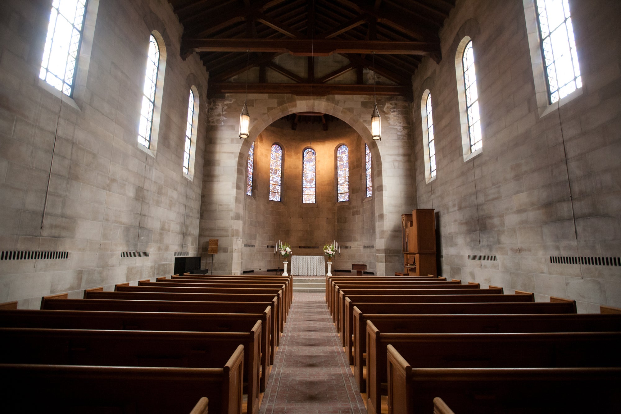 Fairchild Chapel pews and stage