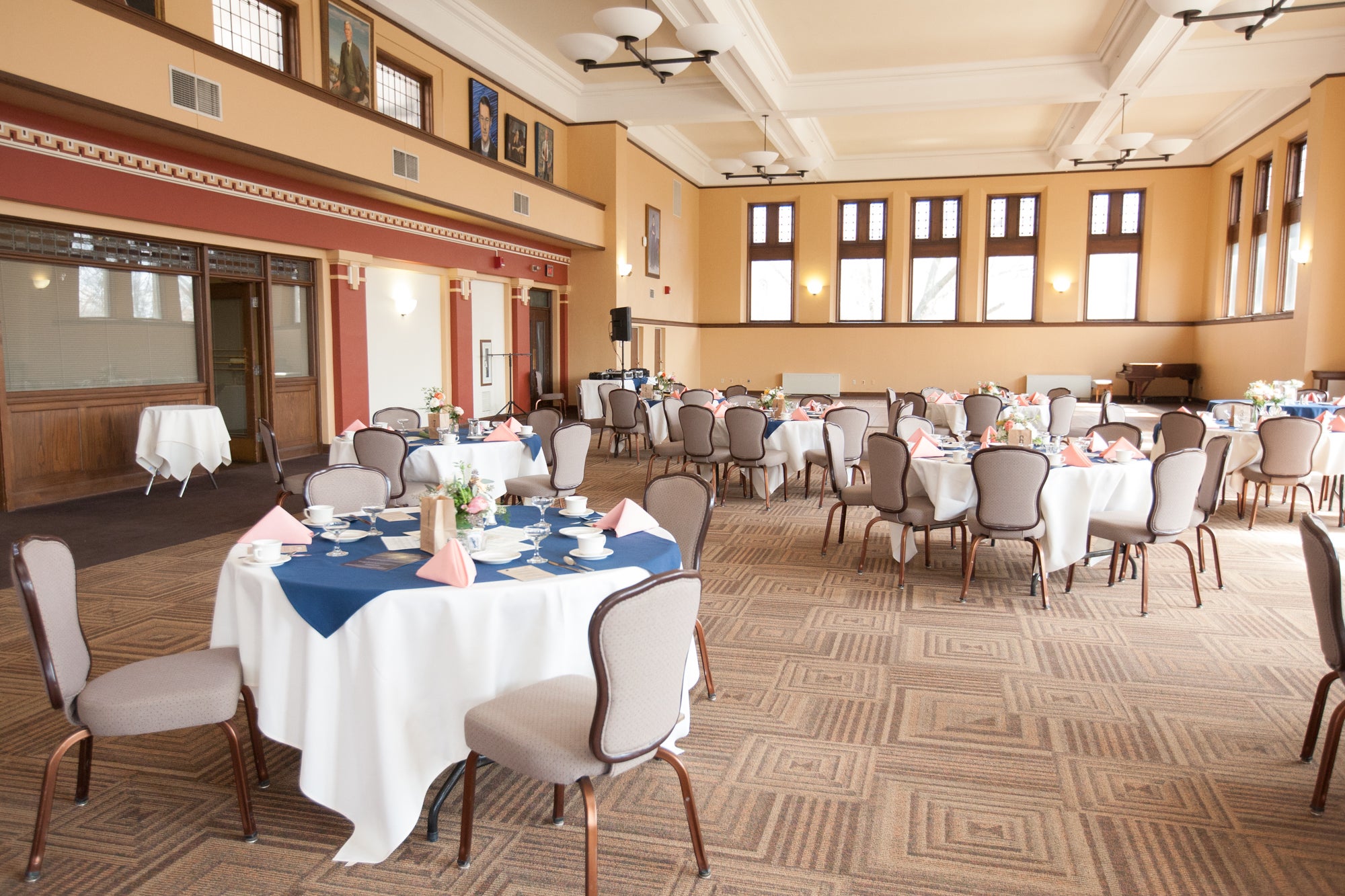 Root Room tables decorated with blue and white decor