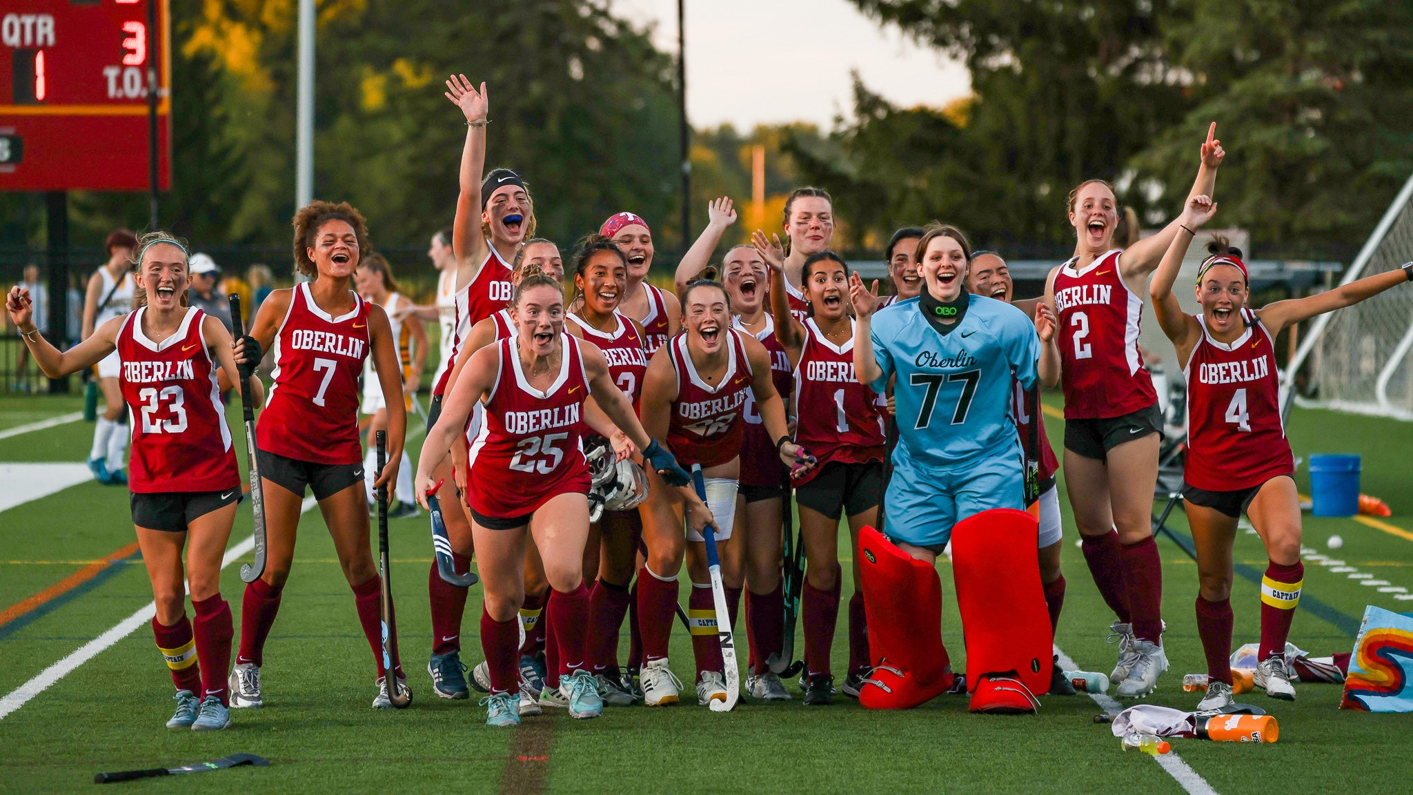 Field hockey celebrates for the camera 