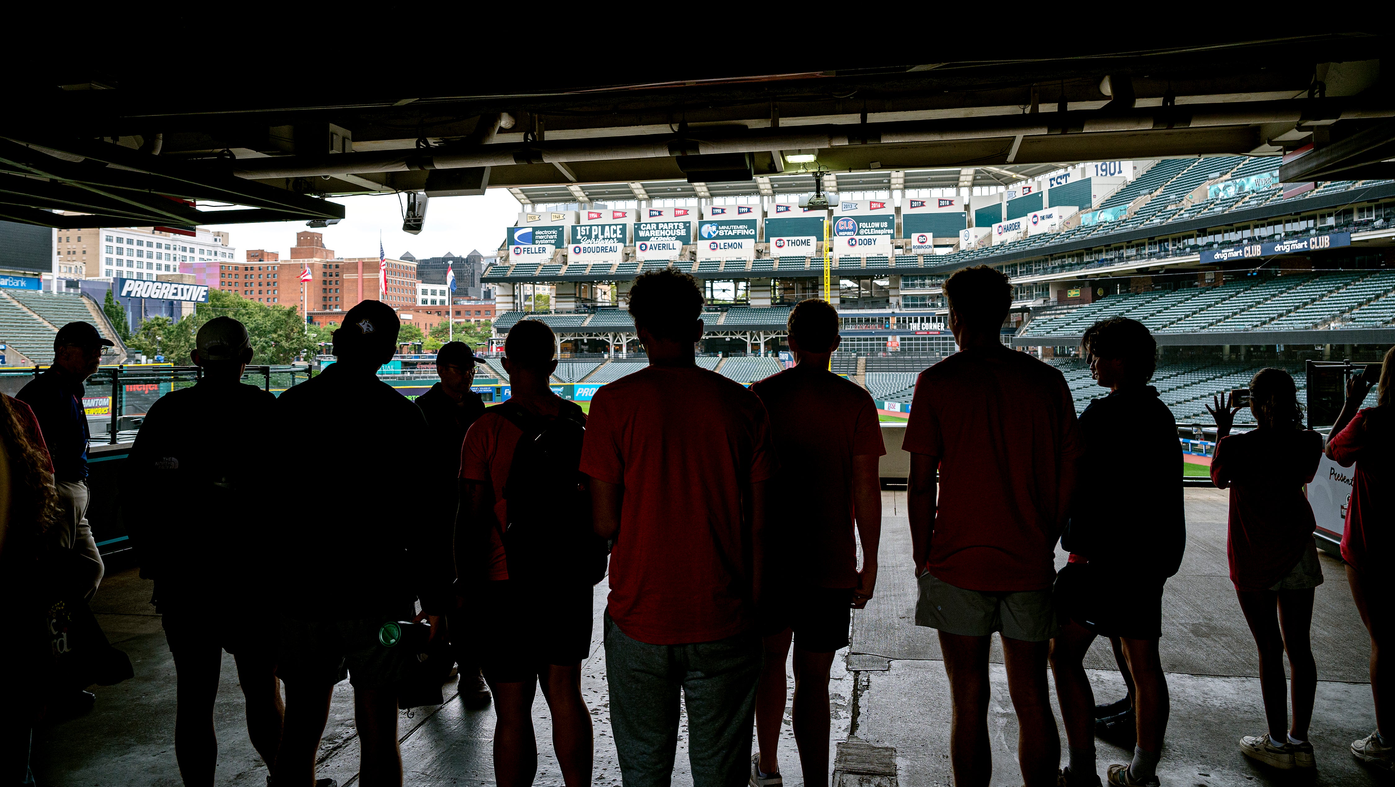 Students silhouettes at progressive field visit day