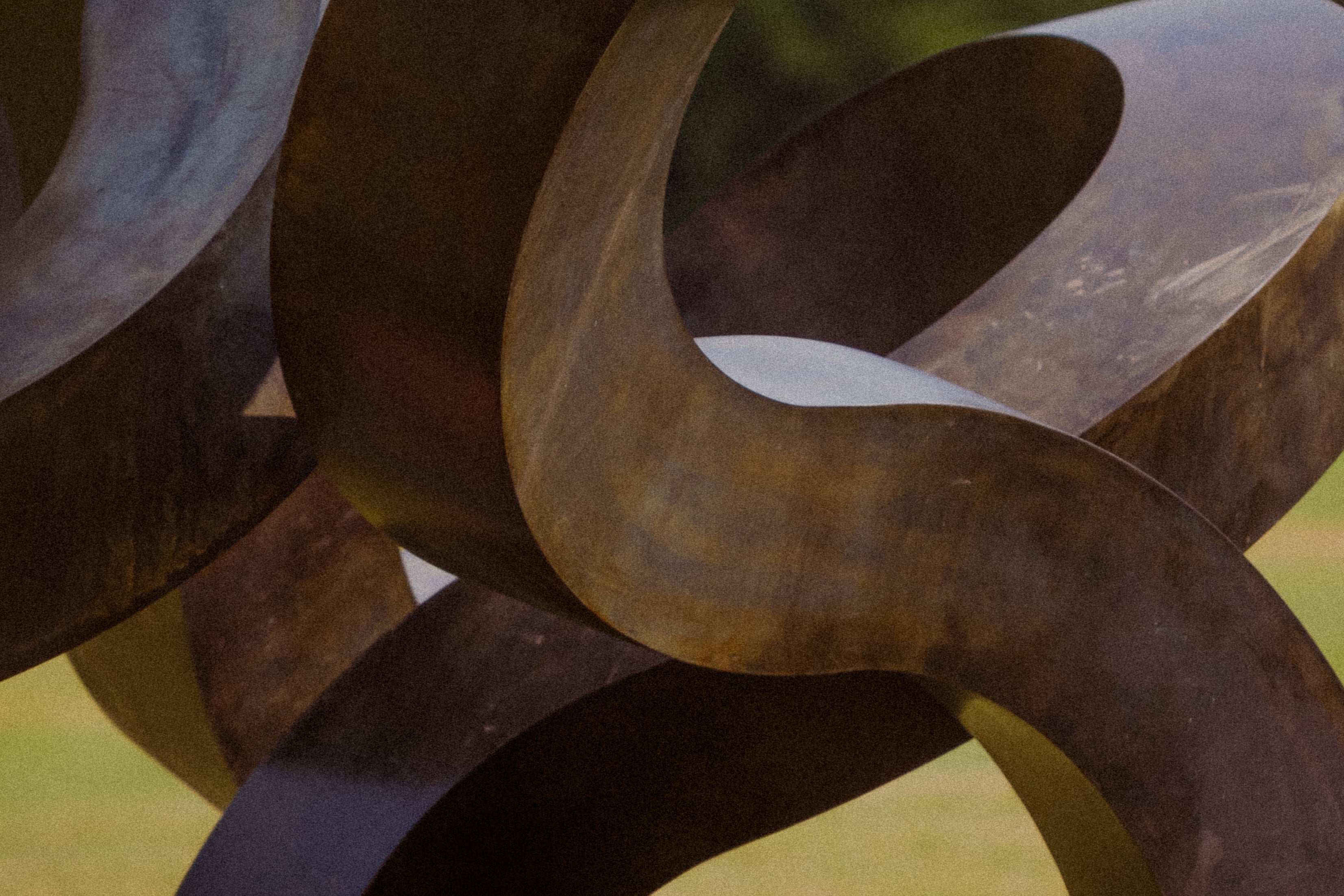 Detail of bound tetrahedron sculpture on display at Oberlin.
