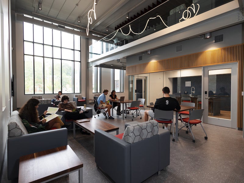 students in a first-floor lounge.