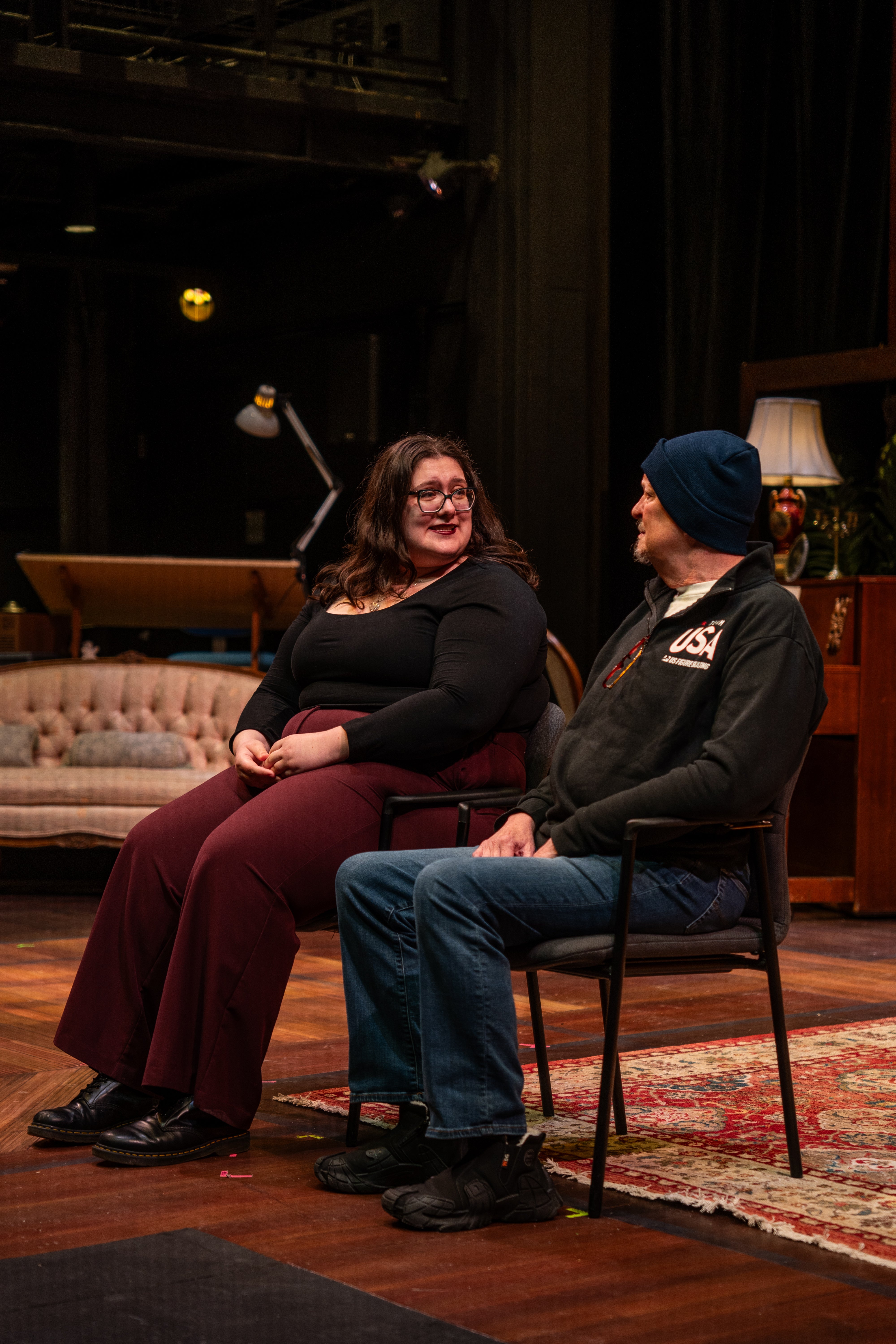 This image is of Rebekah Grande and Matthew Wright performing "Far From The Home I Love" from Fiddler on the Roof during a masterclass with Judy Kuhn.