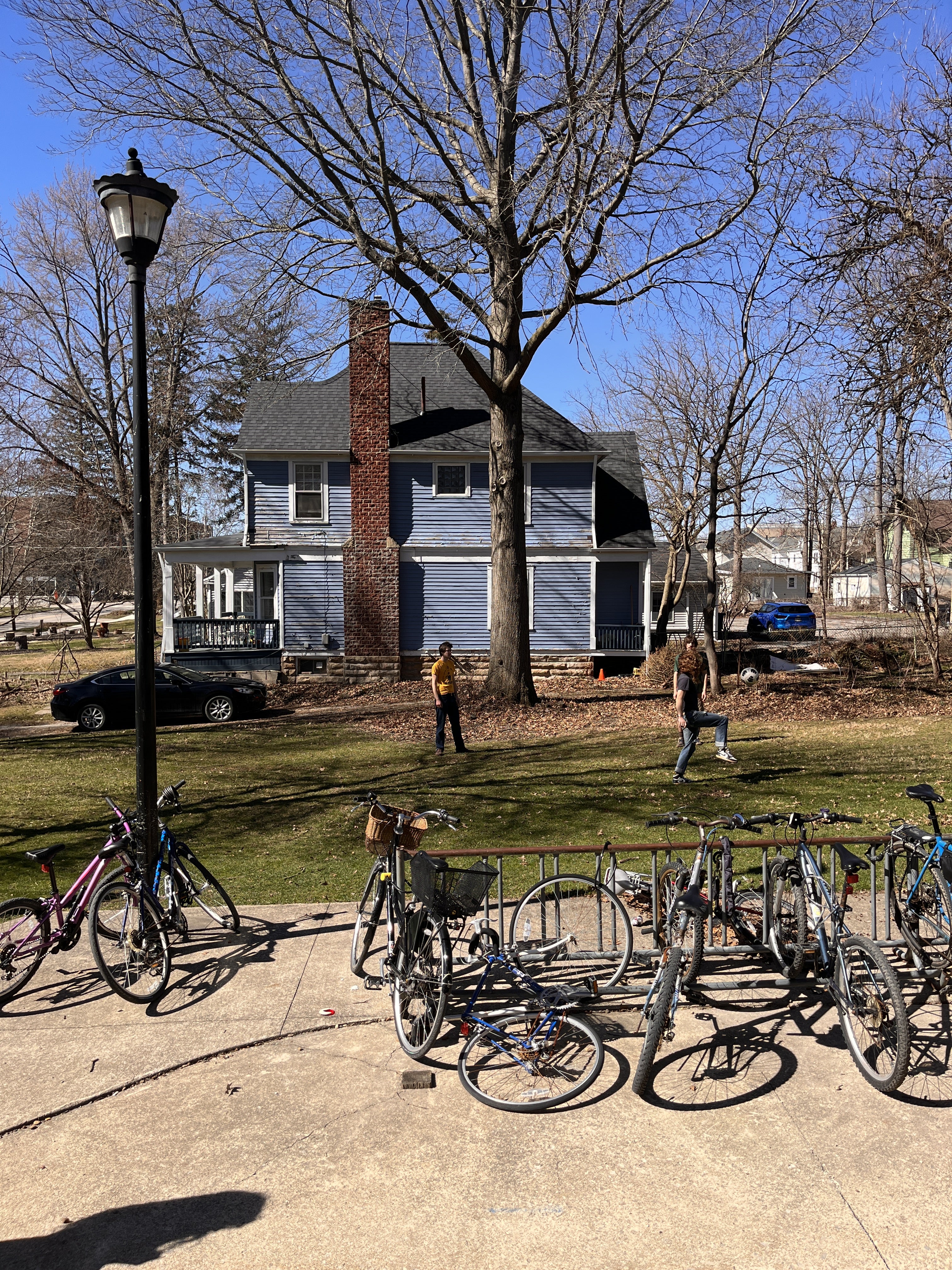 Students kicking around a soccerball