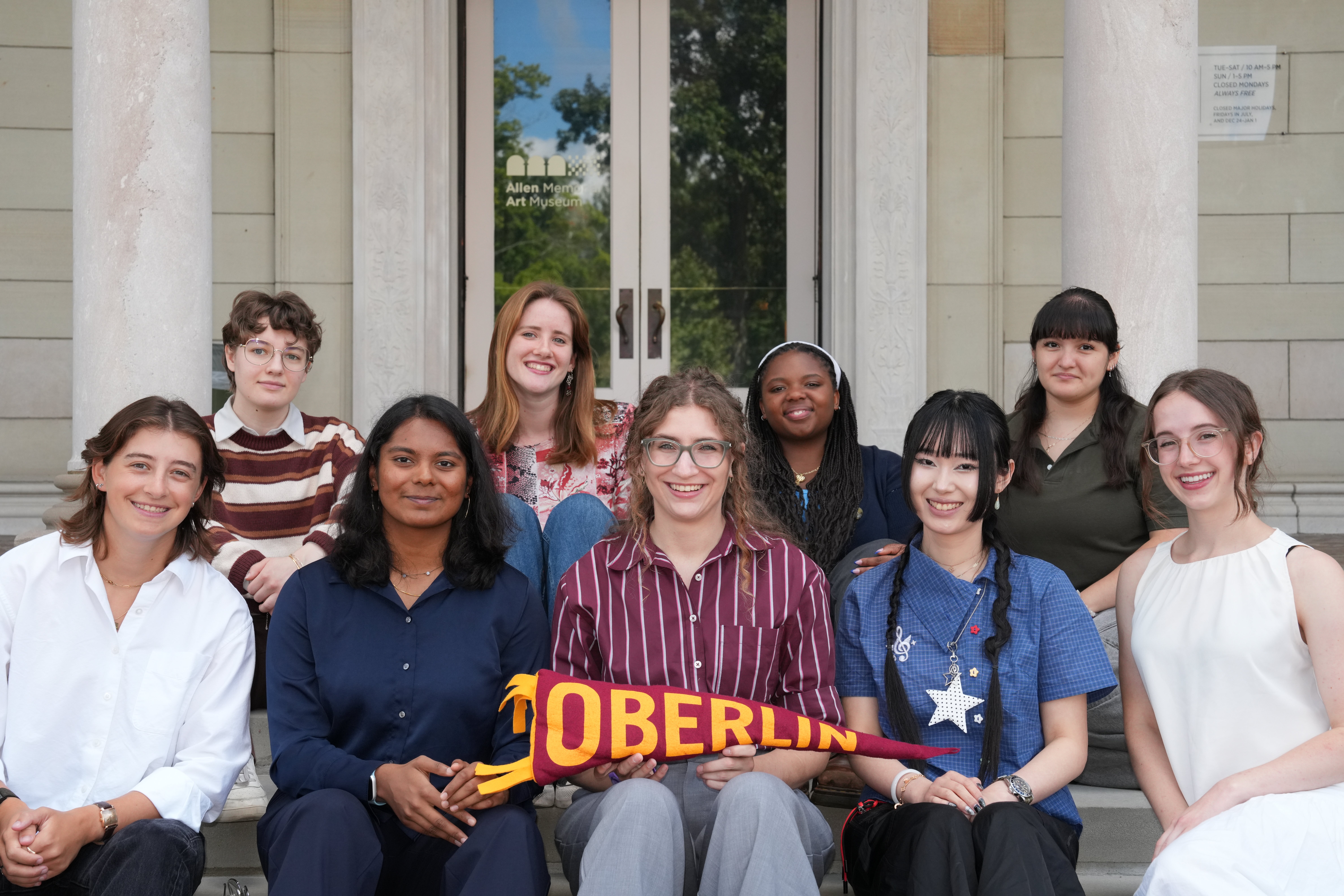 A group shot of Oberlin's nine senior fellows, class of 2027.