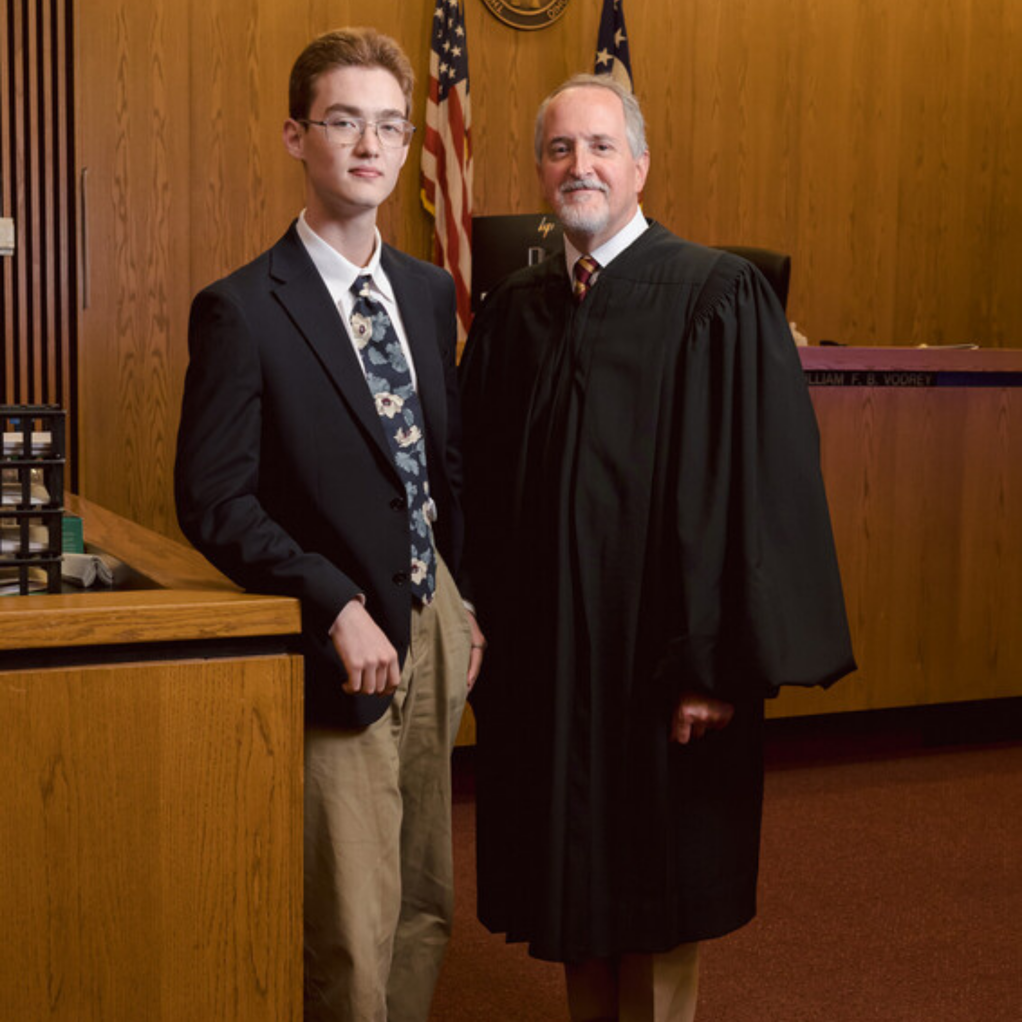 Law and society and politics major Matthew Grogan '27 served as a summer intern in Judge William Vodrey's courtroom. Vodrey '87, serves as a Common Pleas judge.