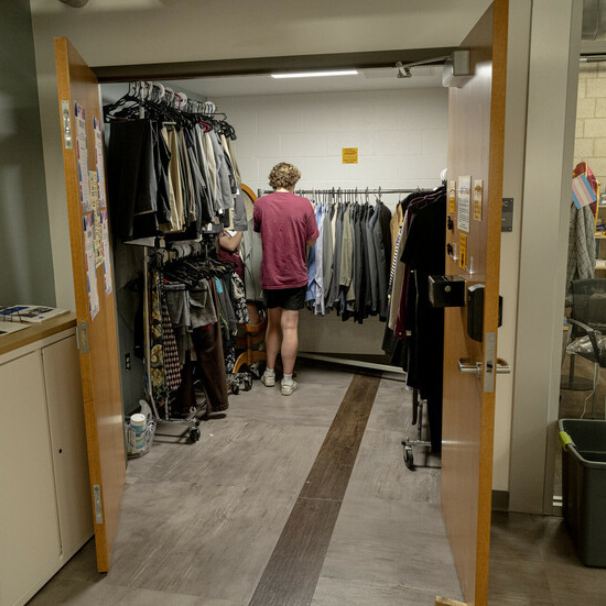 A student checking the CED professional closet