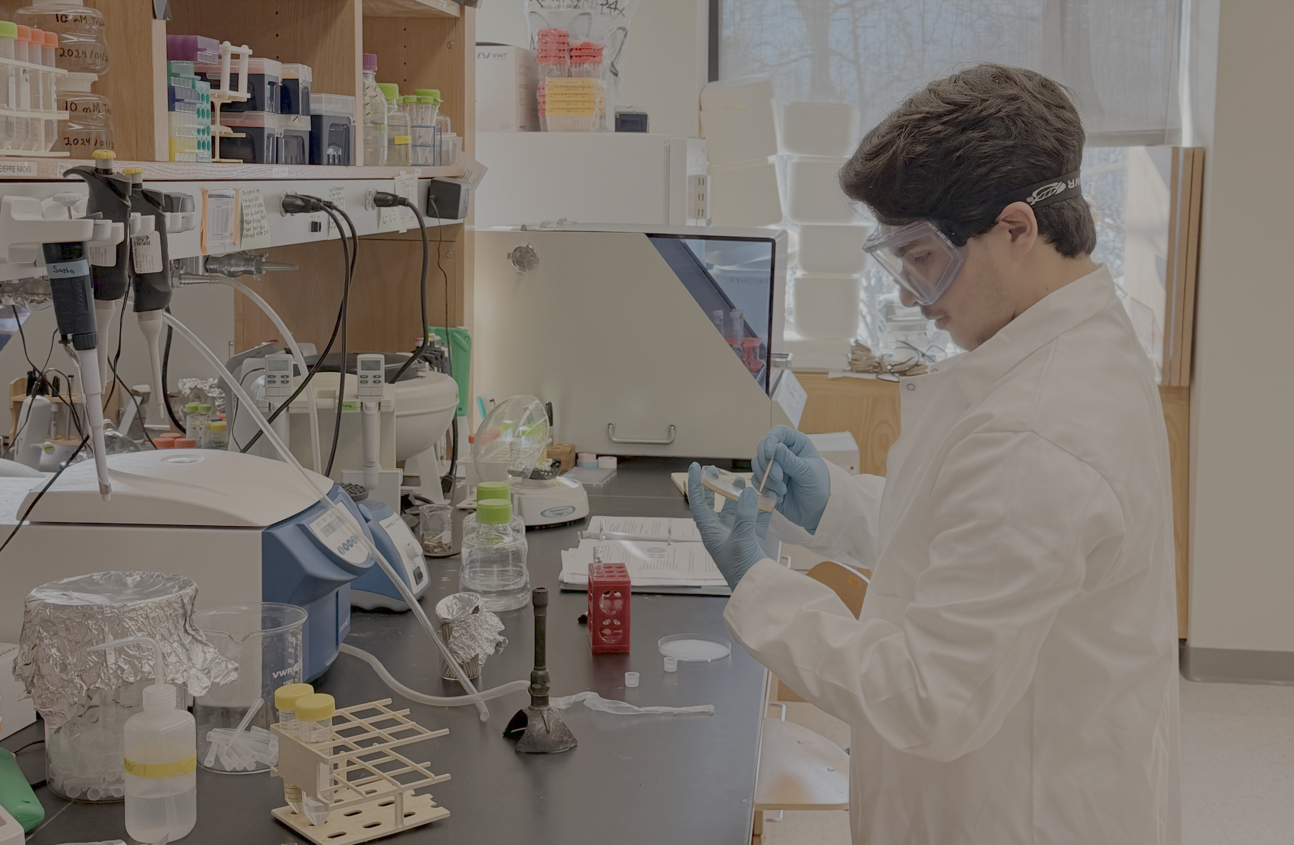 Rowan Duncan conducts experiments in the Ryno Lab