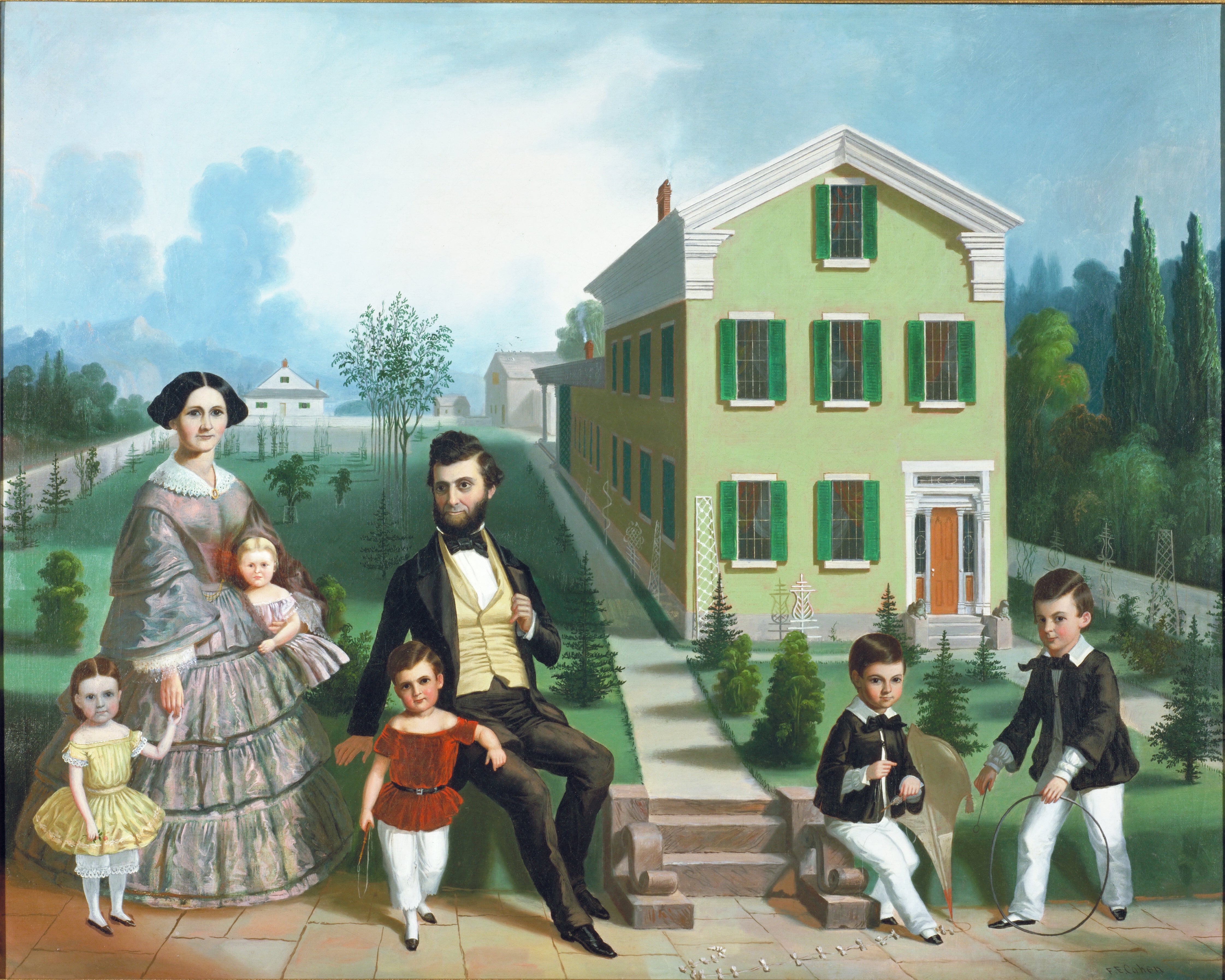 Frederick E. Cohen’s 1857 painting Bentley Simons Runyan Family.