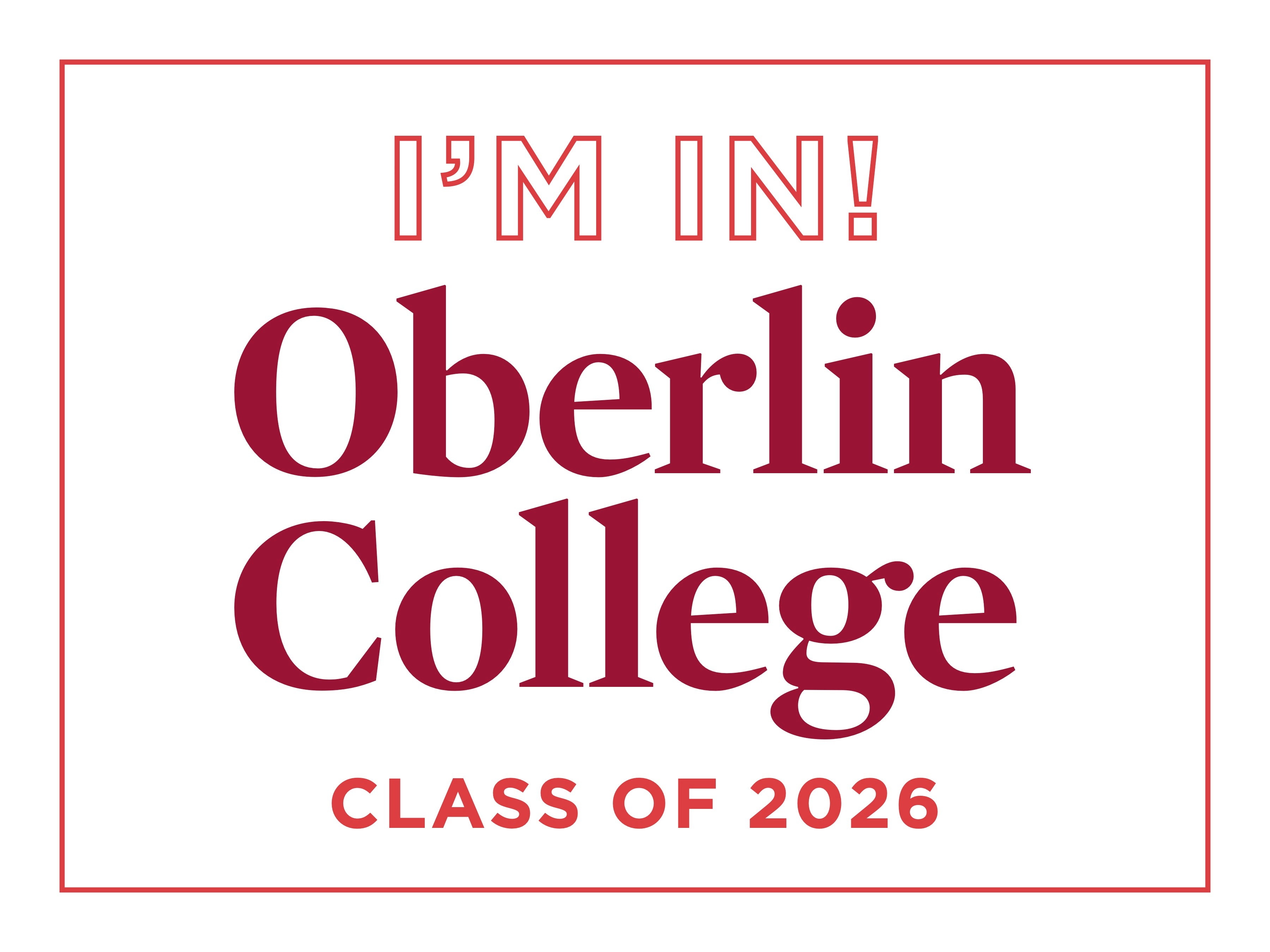 I'm in! Oberlin College Class of 2026 on white background.