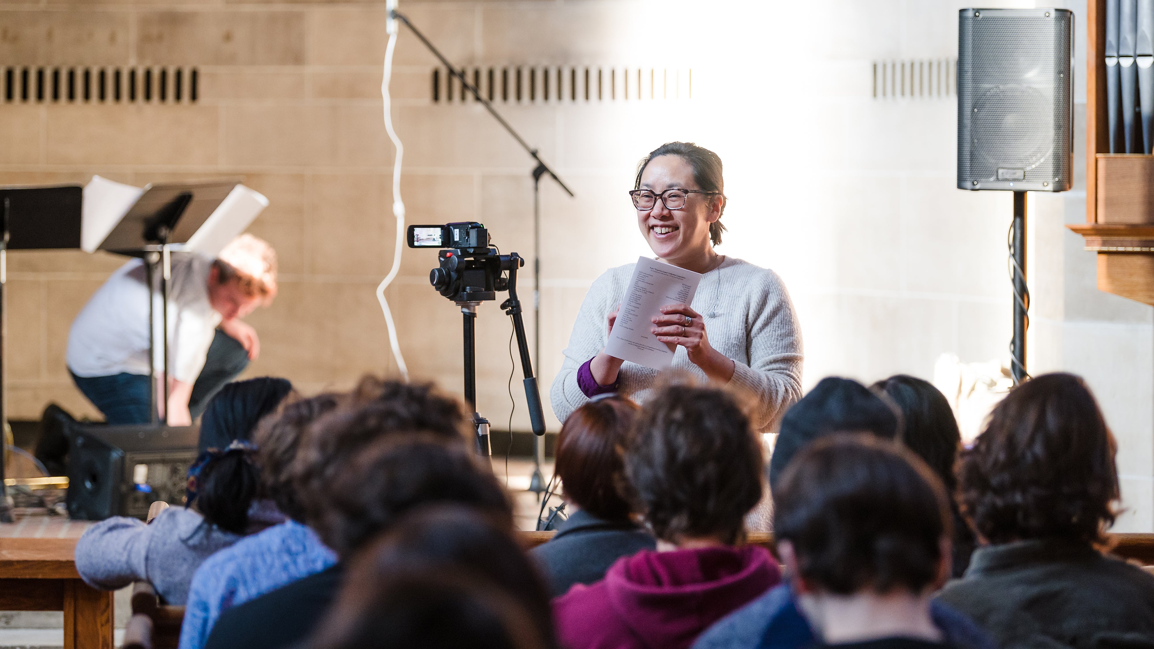 Aurie Hsu speaking to students