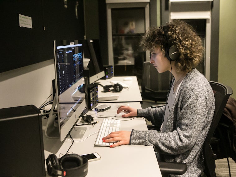 a student works in the editing lab