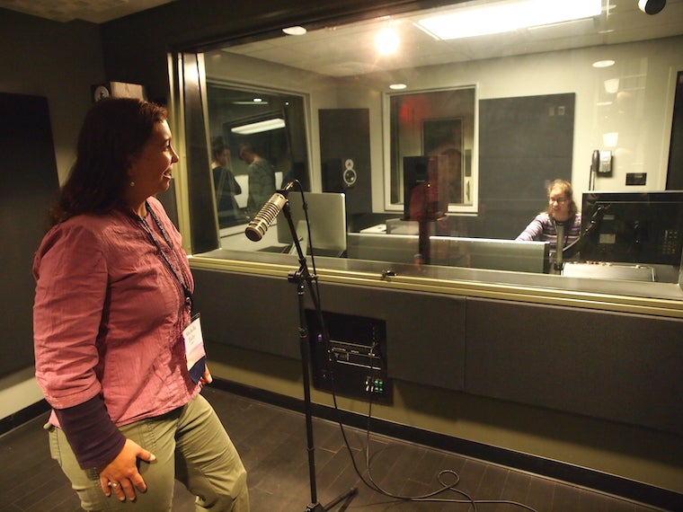 student in the recording studio