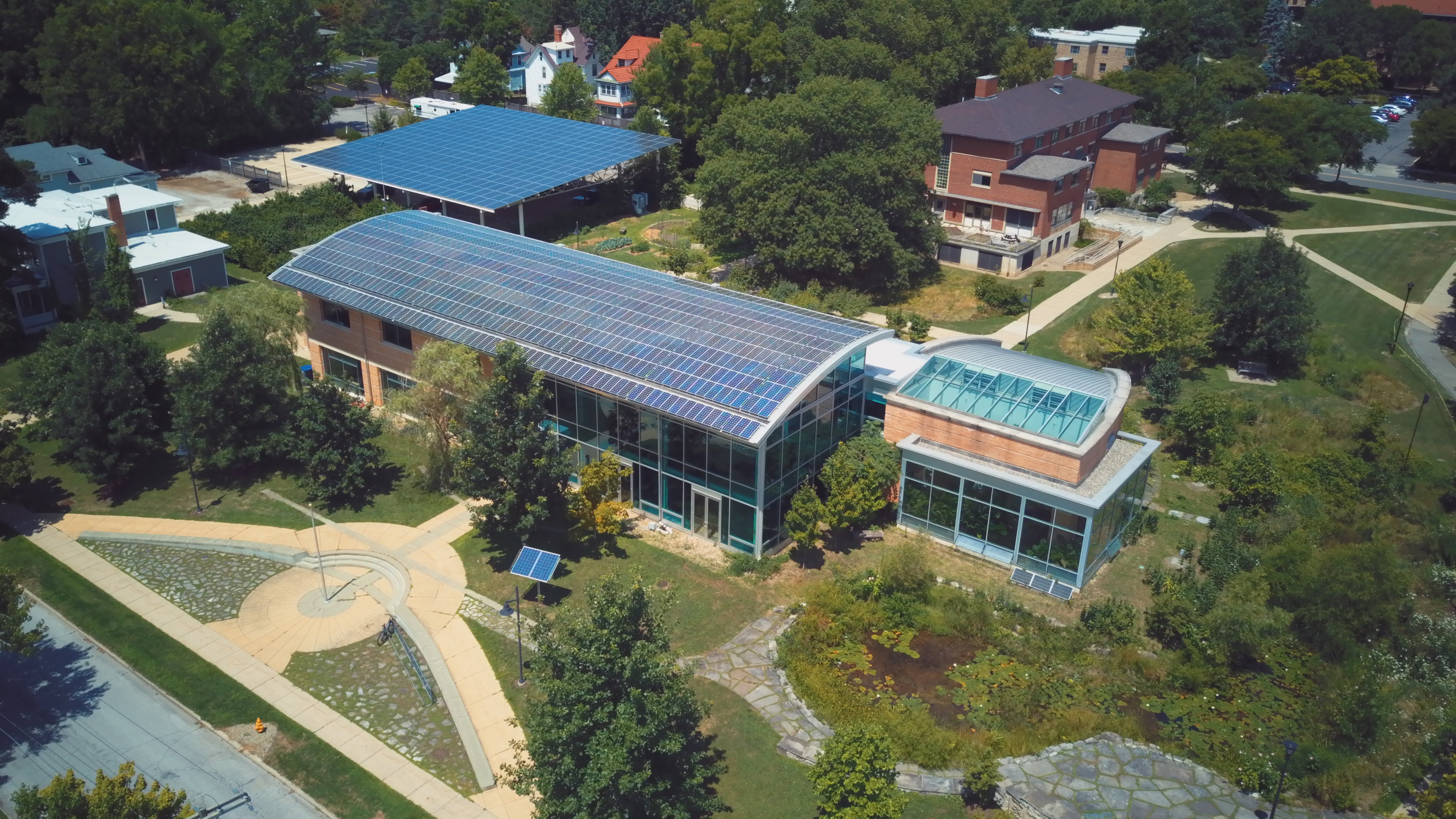 Aerial photo of the two photovoltaic solar arrays at the AJLC