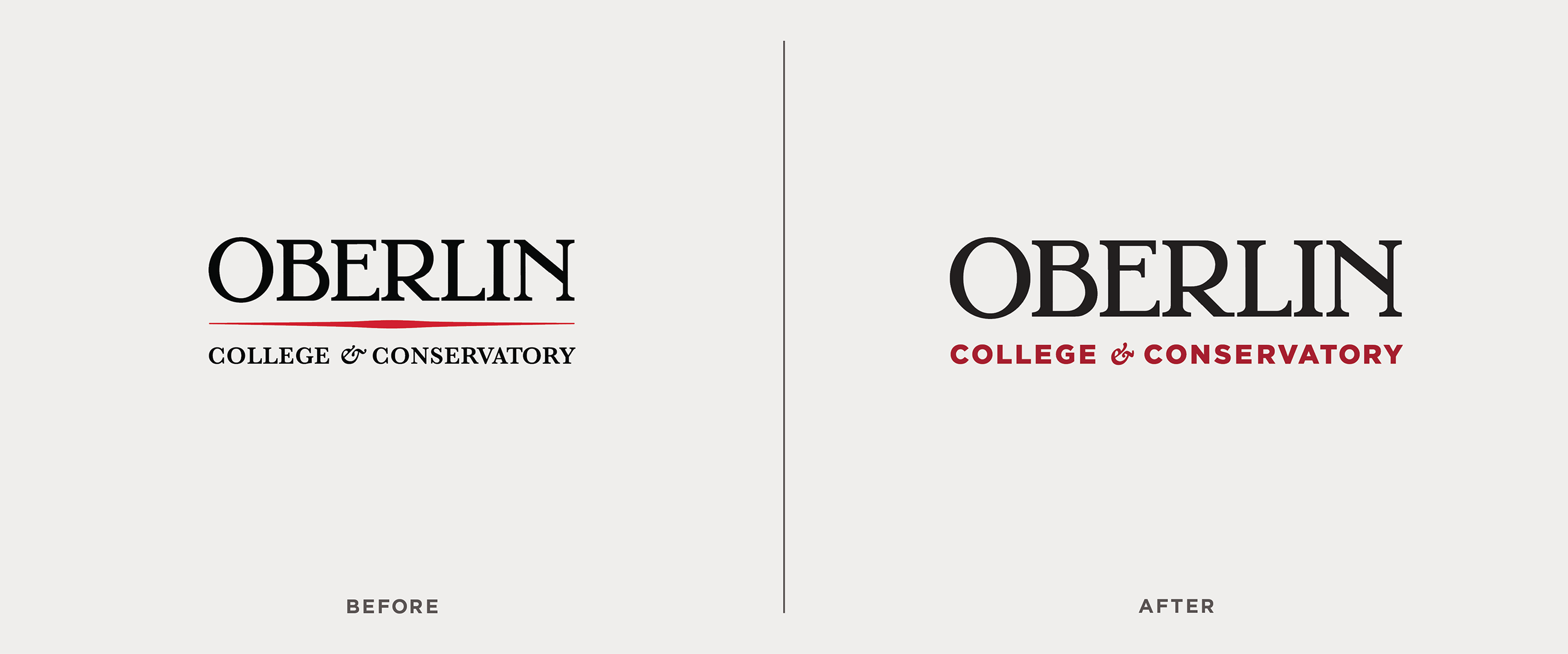 before-and-after Oberlin logo comparison.