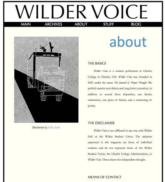Home page for Wilder Voice