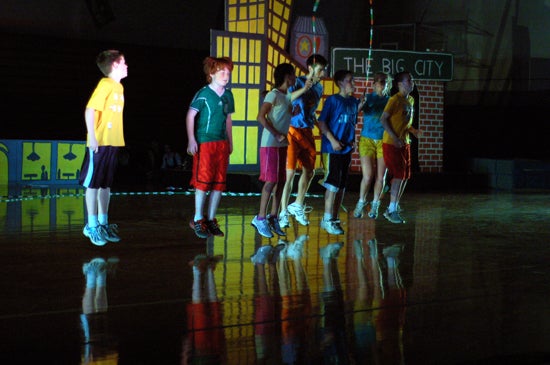 kids jump roping in a line