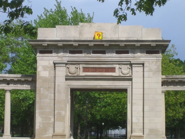 A Mario box atop the memorial arch
