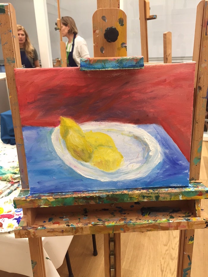 Painting of lemons on a plate