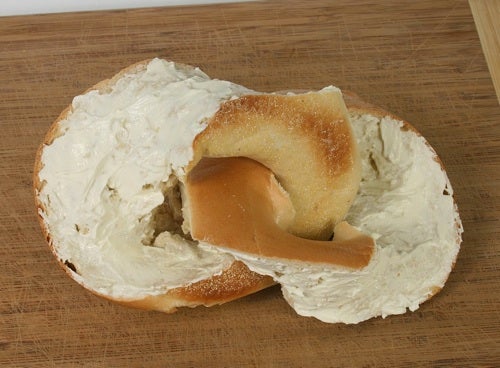 Mangled bagel with cream cheese