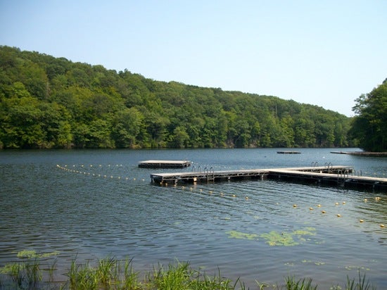 A dock in the middle of a lake