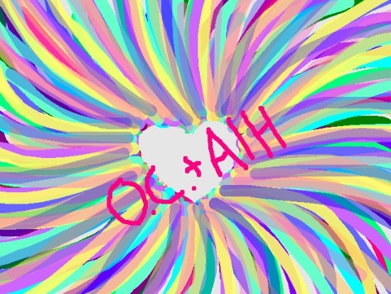 Drawing of a heart with "O.C. + AIH" overlayed 