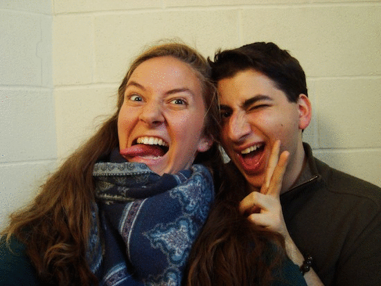 Two students making silly faces for the camera