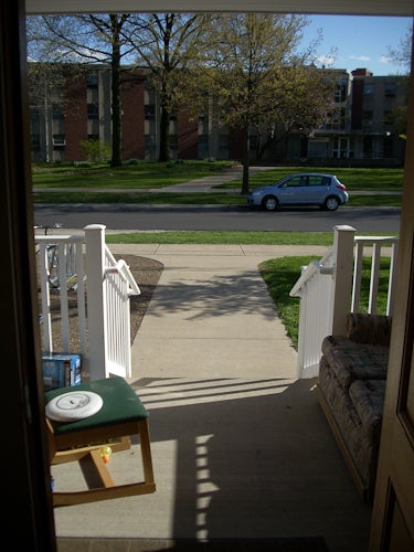 A view of Union Street from the porch of a house