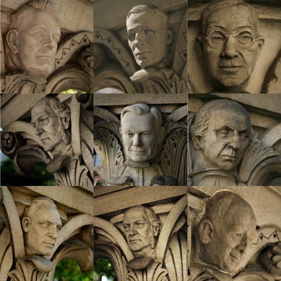 More gargoyles (faces of several men)