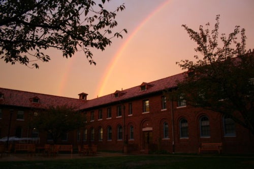 Rainbow over the Asia House courtyard