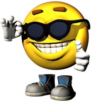 The yellow M&M character, wearing sunglasses and sticking his thumb up. He has shoes and gloves but no limbs.