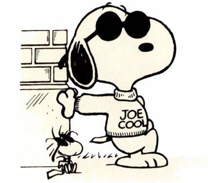 Snoopy and Woodstock in their Joe Cool sweaters and sunglasses.