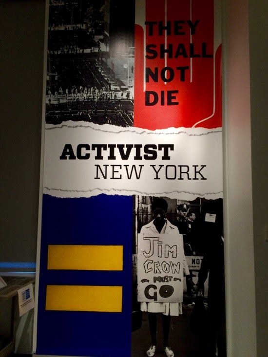 A poster with bold text and stark images. They shall not die; activist New York; Jim Crow must go.