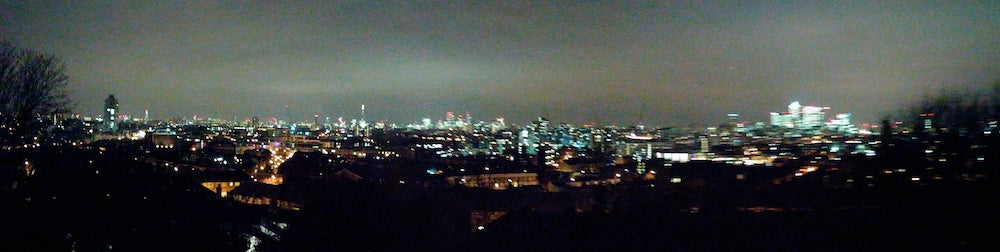 A panorama of a skyline at night