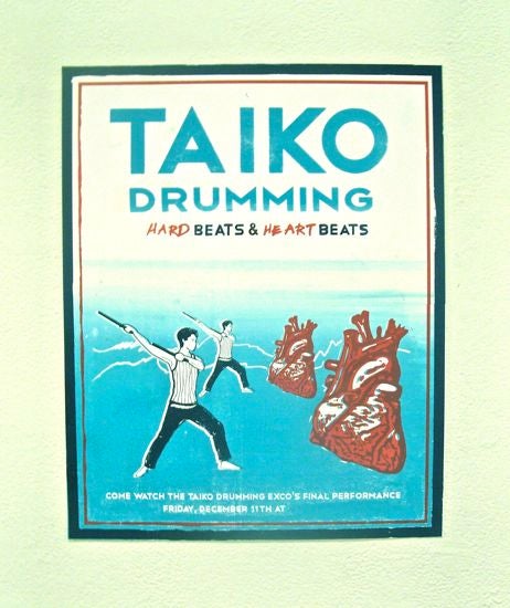 Poster: "Taiko Drumming: Hard beats and heart beats"