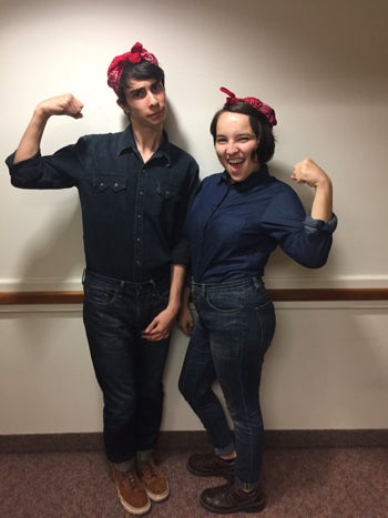 Joey and Kira as Rosie the Riveter