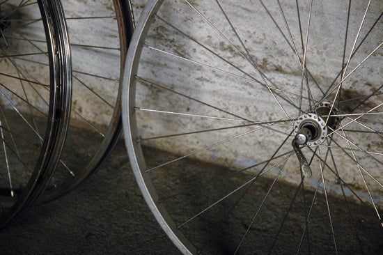 A bare bike tire without a tire 