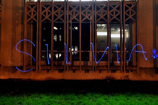 A light painting of the name Silvia 