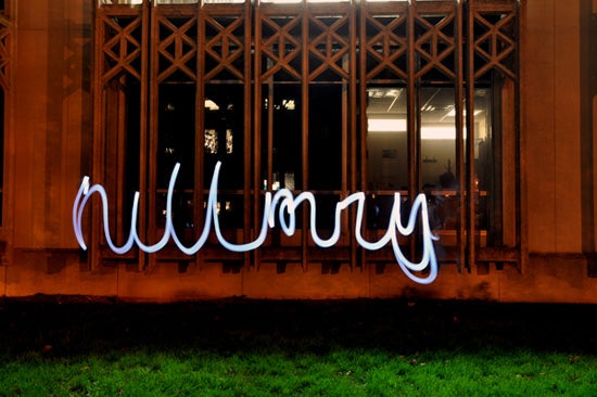 A cursive light painting of the name Hillary