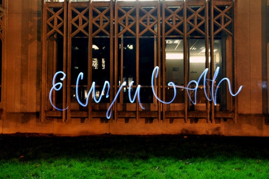 A cursive light painting of the name Elizabeth