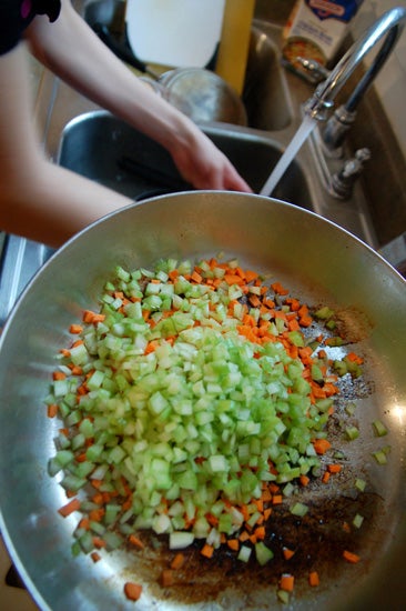Chopped vegetables in a pan