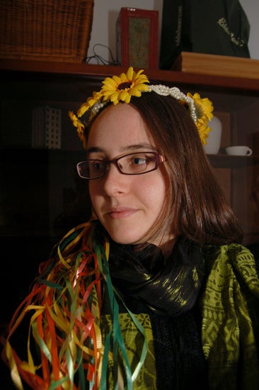 The author with a flower crown