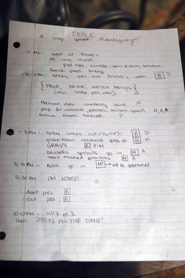 A thanksgiving schedule written on paper