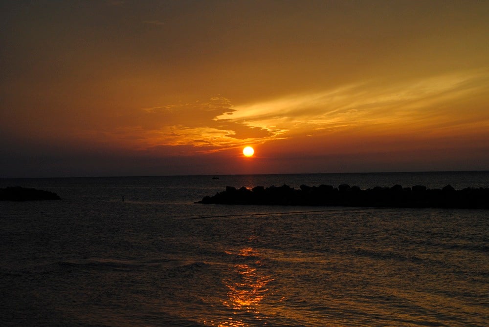 An orange sunset over Lake Erie
