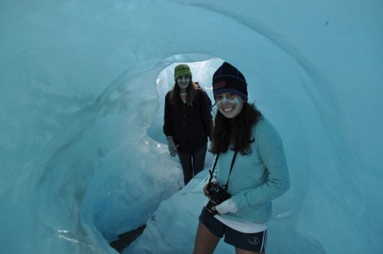 Two students in a cave of ice