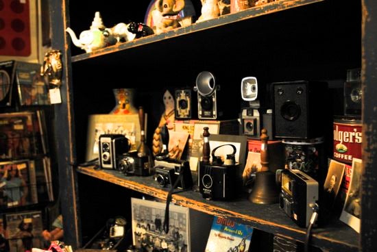 Vintage cameras on a shelf